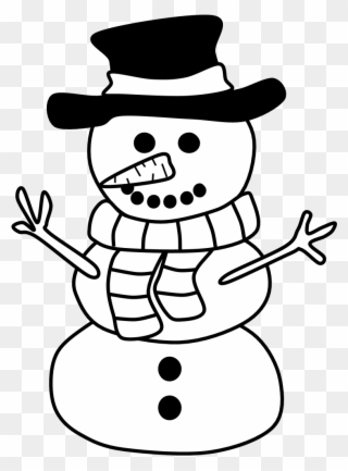Snowman, Hat, Scarf, Black And White, Png - Snowman Clipart