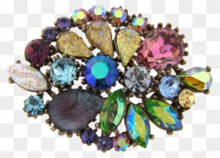 Signed Art@ 1960's Multicolored Rhinestone Brooch With - Art Clipart