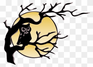 Owl Moon Night - Owl In Tree Drawing Clipart