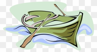 Vector Illustration Of Wooden Rowboat Or Row Boat With - Rowing Clipart