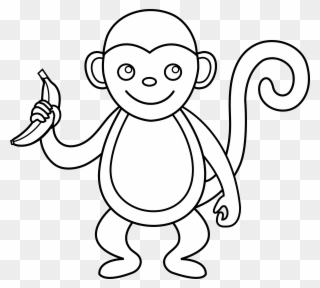 Cute Monkey Line Art - Black And White Clip Art Monkey - Png Download