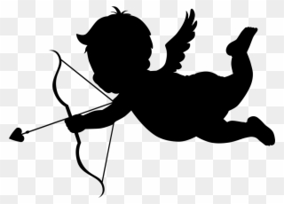 Cupid In Flight Silhouette With Bow And Arrow Svg Png - Cupid Png Clipart