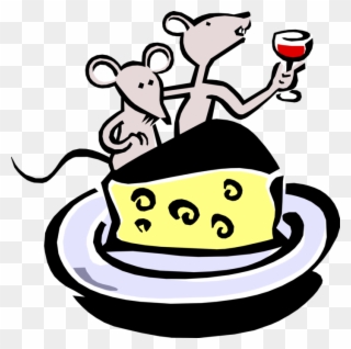 Vector Illustration Of Cartoon Mice Dining On Wine - Mouses With Cheese Cartoon Clipart