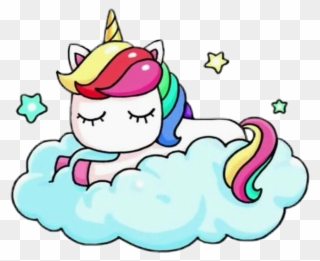 Unicorn Sleep Cloud Rainbow Kawaii - Draw So Cute Unicorn On A Cloud Clipart