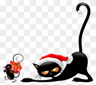 Christmas Cat Black Animal Mouse Cute Mischief - Cat Christmas Images Cartoon Clipart
