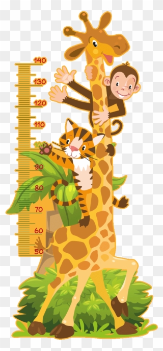 Sticker Toise Girafe Singe Et Petit Tigre Ambiance Clipart