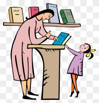 Vector Illustration Of Teacher Gives Library Book To - Teacher Giving Book To Student Clipart
