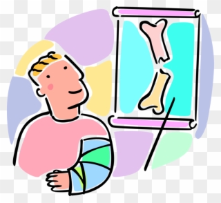 Vector Illustration Of Young Patient Boy With Broken - Broken Arm X Ray Cartoon Clipart