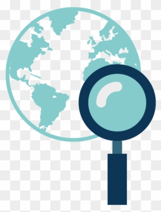 Globe And Magnifying Glass Icon For Worldwide Patent - World Map Clipart