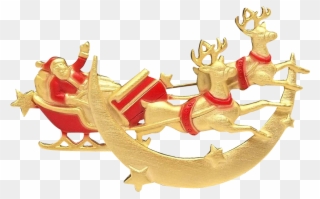 Santa Reindeer Sleigh - Christmas Gold Santa Sleigh Clipart
