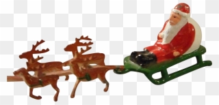 Vintage All Metal Santa On Sled With Reindeer From - Sled Clipart