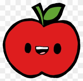 Apple Red Green Fruit Tropical Exotic Kawaii Cute Happy - Kawaii Happy Drawing Clipart