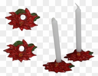 Antique Hubley Mini Cast Iron Poinsettia Christmas - Old Cast Iron Poinsettia Candle Holders Clipart