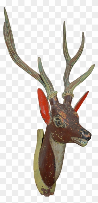 Early Fine Carved Wood Painted Deer Head Wall Plaque - Deer Clipart