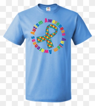 Autism Awareness Ribbon Shirt Columbia Blue Jpg Autism - Autism Puzzle Piece Awareness Support Bag Clipart