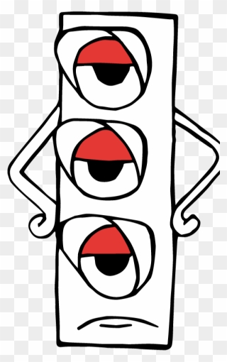A Cartoon Red Traffic Light With An Indifferent Expression - Traffic Light Drawing Clipart