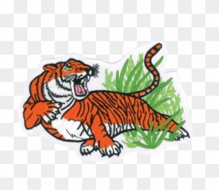 1213 Tiger On Grass Patch 6"w - Tiger Clipart