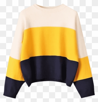 Zaful Crew Neck Color Block Cropped Sweater - Sweater Clipart
