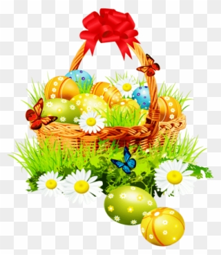 Flower Basket Clipart - Easter Egg Basket Transparent - Png Download