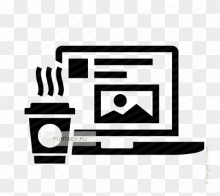 Vector Icon Of Hot Coffee Cup Near Laptop With Social - Laptop And Coffee Icon Clipart