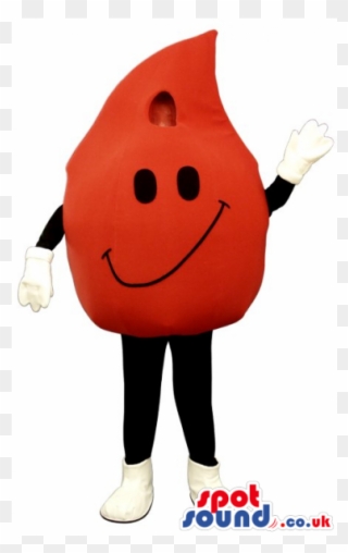 Funny Big Red Blood Drop Mascot With A Smiley Face - Ketchup Drop Mascot Costume Clipart