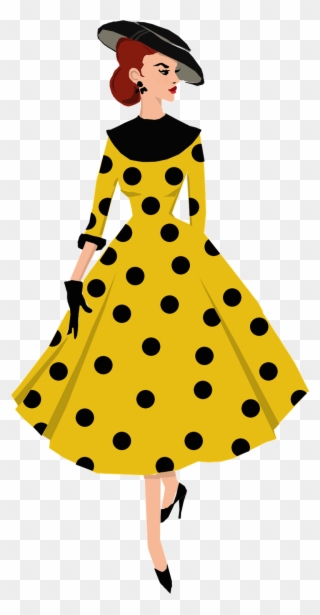 1950's Style Fashion Illustration For Fanantique Copyright - Polka Dot Dress Sketch Clipart