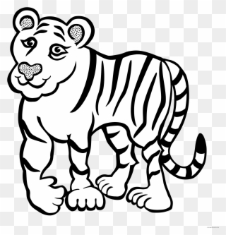 Tiger Outline Animal Free Black White Clipart Images - Cartoon Pictures Of A Tiger Black And White - Png Download
