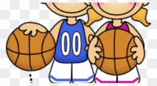 Boy And Girl With A Basketball Clipart - Png Download