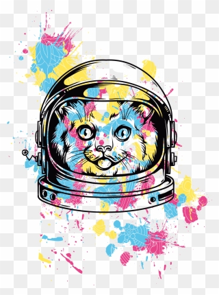 Cat Astronaut Paint Painting Animal Sky Space Universe - Tattoo Transparent Png Watercolor Clipart