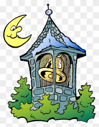Christmas Bell Tower With Moon - Bell Tower Cartoon Png Clipart