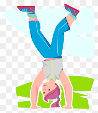 Vector Illustration Of Young Girl Walks Upside Down - Portable Network Graphics Clipart