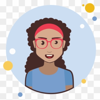 Brown Long Curly Hair Lady With Red Glasses Icon - Hair Clipart