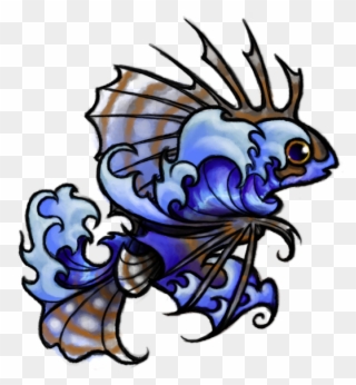 Lionfish And Waves Tattoo - Tattoo Clipart