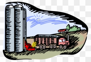 Vector Illustration Of Farm Vehicle Unloading Grain - Medicine Clipart