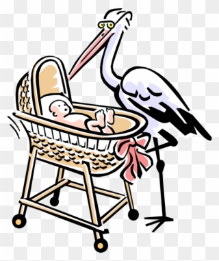 Vector Illustration Of 1950's Vintage Style Stork With - Baby Bassinet Cartoon Clipart