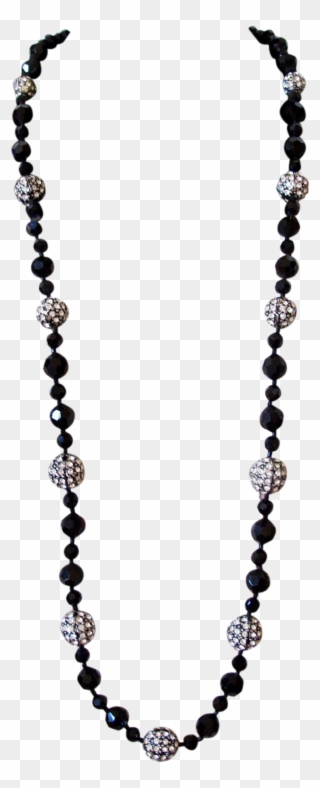 Vendome Black Bead And Rhinestone Ball Opera Necklace Clipart