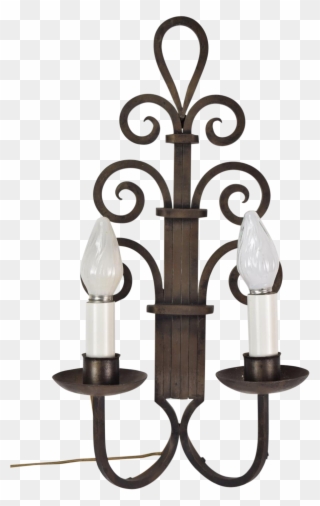 Large Art Deco Gothic Wrought Iron Scroll Wall Sconce - Wall Sconces With Candles Transparent Background Clipart