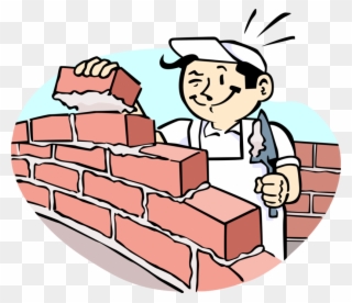 Vector Illustration Of Mason Bricklayer Builds Masonry - Cartoon People Building Houses Clipart