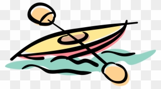 Kayaker Kayaks Rapids With Paddle Image Of - Canoe Cartoon Drawing Clipart
