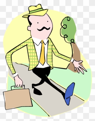 Vector Illustration Of Businessmen Salesman Walks On - Cartoon Clipart