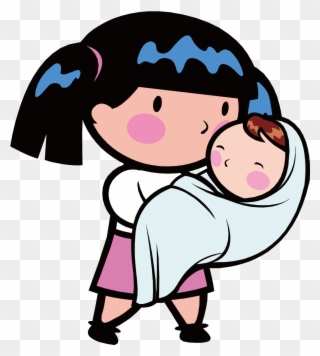 Png Black And White Library Teenage Pregnancy Infant - Cartoon Girl Holding Baby Clipart