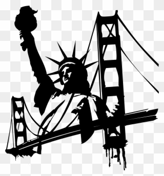 Stickers Statue De La Liberté Et Pont De Manhattan - New York Big Apple Clipart