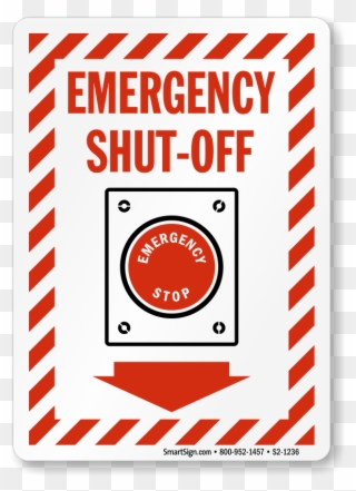 Emergency Shut Off Stripped Border Sign - Emergency Cut Off Sign Clipart