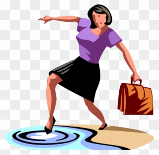 Vector Illustration Of Businesswoman Dips Toe To Tests - Testing The Waters Clipart - Png Download