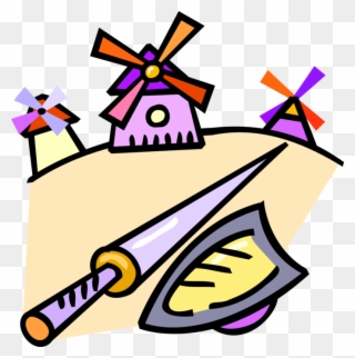 Vector Illustration Of Don Quixote De La Mancha Jousting Clipart