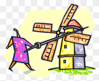 Vector Illustration Of Don Quixote De La Mancha Jousting Clipart