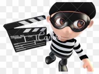 Clapperboard Clipart Movie Maker - 3d Funny Cartoon Burglar Thief Holding - Png Download