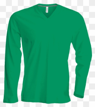 Tee Shirt Col V Manches Longues Homme - Green Long Sleeve Top Men Clipart
