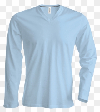 Tee Shirt Col V Manches Longues Homme - Blue Long Sleeve T Shirt Mens Clipart