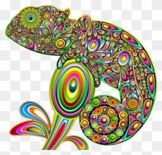 Chameleons Lizard Psychedelic Art Psychedelia Hand - Psychedelic Iguana Sticker (rectangle) Clipart